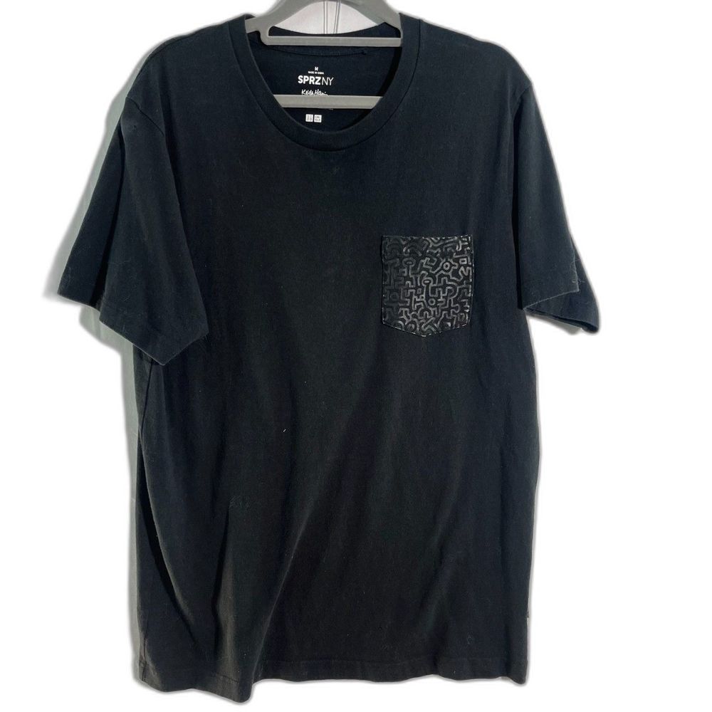 Uniqlo Black T-Shirt Keith Haring Short Sleeve Casual Cotton Men's Medium